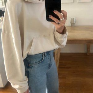 Oak + Fort cream cropped hooded sweatshirt, size S